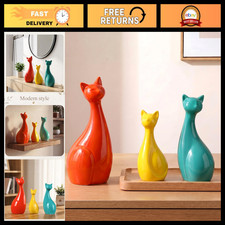 3 Pcs Mid Century Modern Ceramic Cat Figurines | Vintage Home Decor Set picture