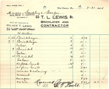 1924 West Chester PA Bricklayer Contractor Billhead, Paid picture
