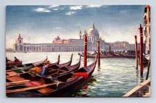 Entrance to Grand Canal Gondolas Gondoliers Venice Italy Tuck's Oilette Postcard picture