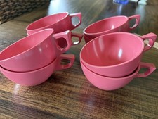 Vintage 1950s Rose Pink Melmac Melamine Coffee Tea Cups Set of 8 MCM Chicago USA picture