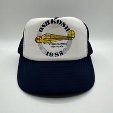 Vintage 1985 Oshkosh Air Show Trucker Hat Wittman Field Wisconsin Snapback Cap picture