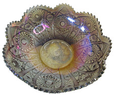 Imperial Glass Smoke Gray Sawtooth Hobstar Elegant Carnival Glass Bowl 10