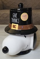 2024 Rae Dunn x Peanuts Snoopy Give Thanks Pilgrim Thanksgiving Cookie Jar picture