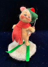 ANNALEE Vintage 1997 Ski Bunny Mouse w/ Poles & Big Fluffy Tail Felt Ornament picture