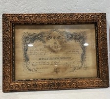 Antique 1887 Framed Marriage Certificate Ornate Gold  Gilded Cesso Wood Frame picture