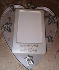 Vintage Acrylic Heart Shaped Memorial Ornament Photo Frame, Remembered With Love picture