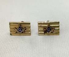 Vintage ANSON Gold Tone Blue Enamel FREEMASON MASONIC MASON CUFFLINKS picture