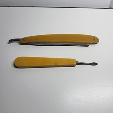 Vintage Celluloid Straight Edge Razor and Manicure Tool picture