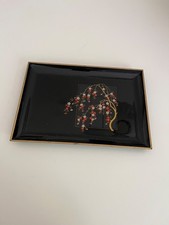 Vintage Otagiri Lacquerware Tray Japan Cherry Blossom Black Gold Art Deco picture