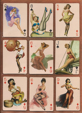 9 Vintage Fantasy Girl Pinup Paintings on 9 Mint Modern Playing Cards B picture