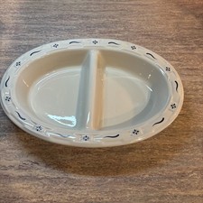 Longaberger Woven Traditions Classic Blue Oval Divided Serving Dish USA picture