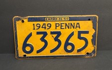 Vintage 1949 Pennsylvania License Plate Penna PA Car Tag Auto DMV Blue Yellow picture