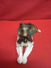 Vintage 1985 Enesco Collie Dog Figurine Bone China Holiday Bow Bell Taiwan picture