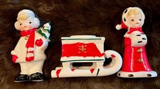 VINTAGE TOPLINE IMPORTS JAPAN XMAS BOY & GIRL FIGURINES~50/128/SLEIGH 50/195 picture