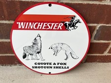Winchester Ammunition ShotGun Shells Vintage Style Round Metal Sign Coyote Fox picture