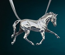 LARGE Trotting  Horse Sterling Silver Pendant & Stainless Steel chain  jewelry picture