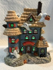 Vintage Illuminated Porcelain Halloween Haunted House Ghosts Decoration Light picture