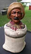 BROWN MAN Marked JM JOHANN MARESCH TERRA COTTA FIGURAL-TOBACCO JAR/ HUMIDOR 9.In picture