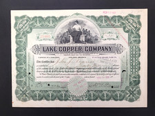 1916 William Albert Paine Signed Lake Copper Company Stock Certificate picture