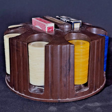 Vintage Bakelite Catalin Poker Chip Set Caddy Carousel 2 Decks Cards Stardust picture