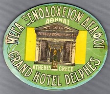 Vintage Hotel Luggage Label GRAND HOTEL DELPHES Athenes picture