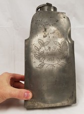 Large Antique 1906 Engraved Pewter Handled Flask  picture