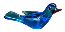 Art Glass Bluebird Figurine Red Beak & Eyes 4.5”Vintage picture