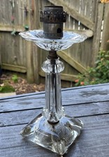 Vintage EAPG Clear Pressed Glass Electric Lamp Floral Star Pattern Base WORKING  picture