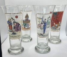 4 European Souvenir Pilsner Beer Glasses – Paris Porte St Denis Cartoon Vintage  picture