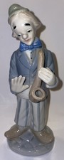 Glass Clown FIgurine Playing Saxophone 8.5” X 3” X 2.5” 1970 Rare Vintage picture