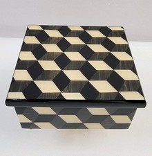 Biagio Barile For Neiman Marcus Black & White Geometric Wood Inlay Trinket Box picture