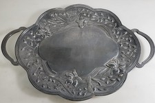 Large Vintage Lenox Metal Pewter Double Handled Serving Tray / Platter Butterfly picture