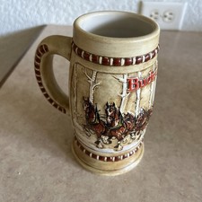 1981 Budweiser Ceramic Beer Holiday Stein Mug Clydesdales Ceramarte Brazil picture