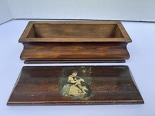 Box Vintage Handcrafted Wood  Decoupage Girl with dog box with lid 9” picture