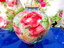 Bavaria Germany painted red  cabbage roses marked small porcelain vase picture