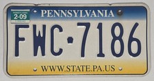 Pennsylvania State Metal License Plate #FWC-7186  www.state.pa.com 2009 Clean picture