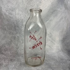 Vintage Wests Stevens Point Wisconsin Red One Quart Glass Milk Bottle picture