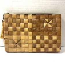 Vintage Hawaiian Lauhala Clutch- Purse - Makeup Bag Zips Closed Used (L) picture