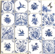 Blue Delft Design Floral Flower Bouquets and Birds 16  Kiln Fired4.25