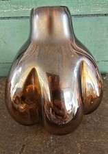 VINTAGE BRIAN LONSWAY HAND BLOWN ART STUDIO GLASS PUMPKIN SHAPE VASE SIGNED 1973 picture