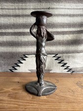 1923 Art Deco Cast Iron Grecian Nude Candlestick Olga Popoff Muller 10.5” Figure picture