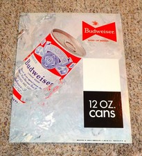 Rare 1969 BUDWEISER BEER Tab Top Can CARDBOARD EASEL Sign NOS Unused picture