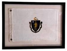 Vintage 1960s–70s Massachusetts State Flag – Framed Cotton Silk-Screened Flag –  picture