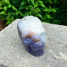 328g  Amethyst agate crystal cave skull, Rare hand carved skull specimen picture