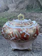 Antique Hand Painted Moriage Gilt Gold Lidded Tureen~Tea Caddy~Japan~Yoshino picture