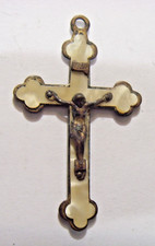 1930s Antique faux mother pearl religious catholic crucifix cross pendant 55055 picture