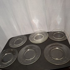 Set Of 8 Clear Etched Wheat Pattern Glass Plate picture