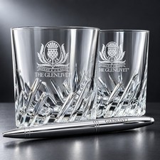 The Glenlivet 1824 Rocks Glasses 2 + Cross Calais Chrome Pen Scotch 3pc Gift Set picture