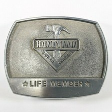 Handyman Club of America Belt Buckle Life Member 1996 Pewter Silver Vintage picture