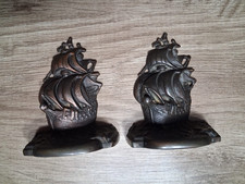 Vintage BRON-MET Galleon Ship Bookends Cast Iron Elizabeth 1558-1603 picture